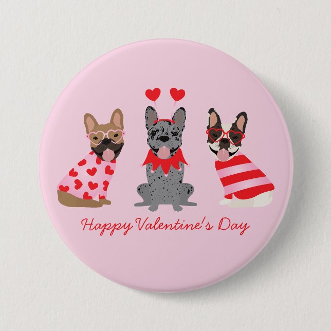 Happy Valentines Day French Bulldogs Button (Vorderseite)