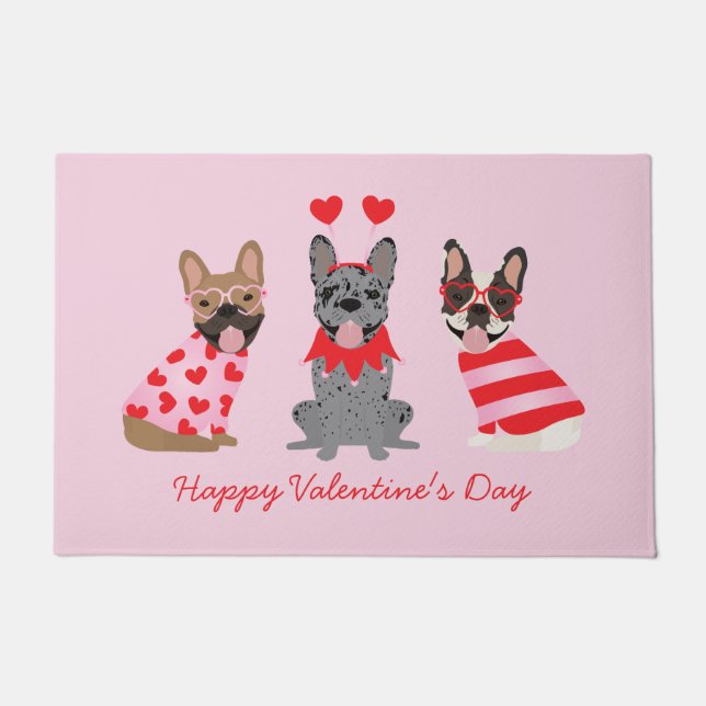 Happy Valentines Day French Bulldogs Fußmatte (Vorderseite)