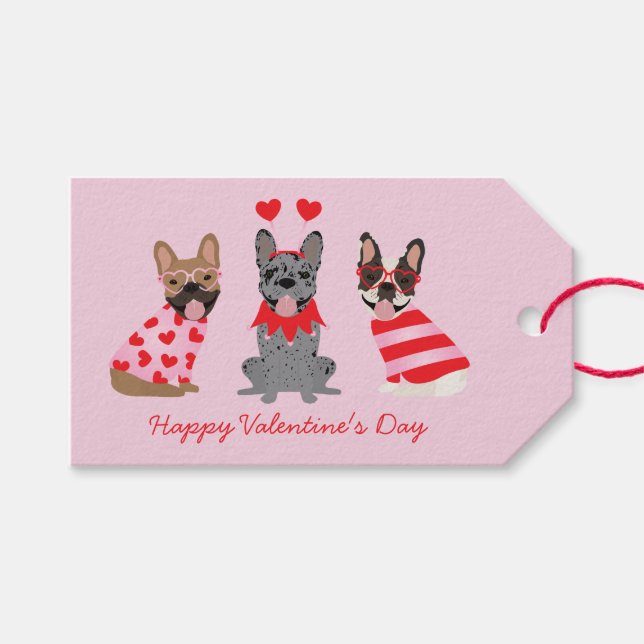 Happy Valentines Day French Bulldogs Geschenkanhänger (Vorderseite (Horizontal))