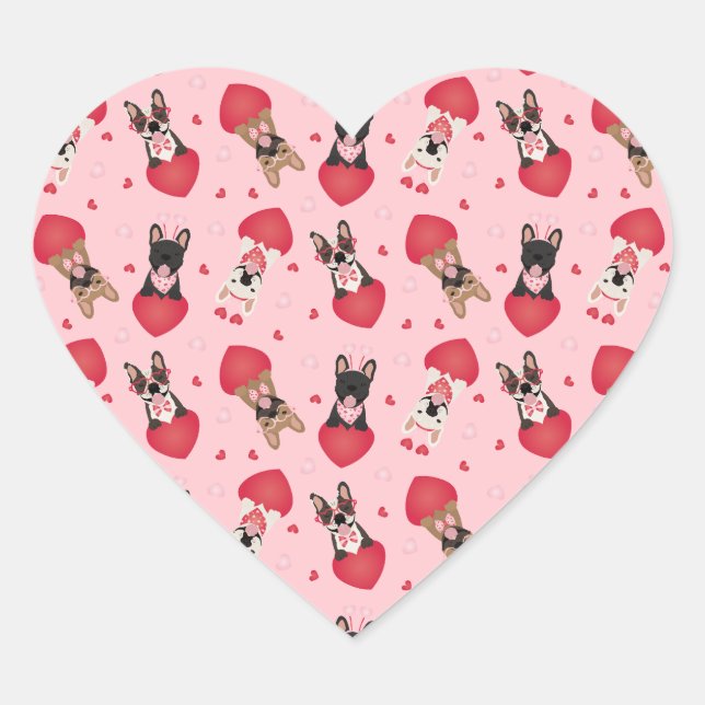 Happy Valentines Day French Bulldogs Herz-Aufkleber (Vorderseite)