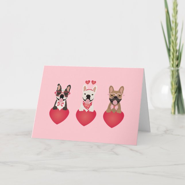 Happy Valentines Day French Bulldogs Karte (Vorderseite)