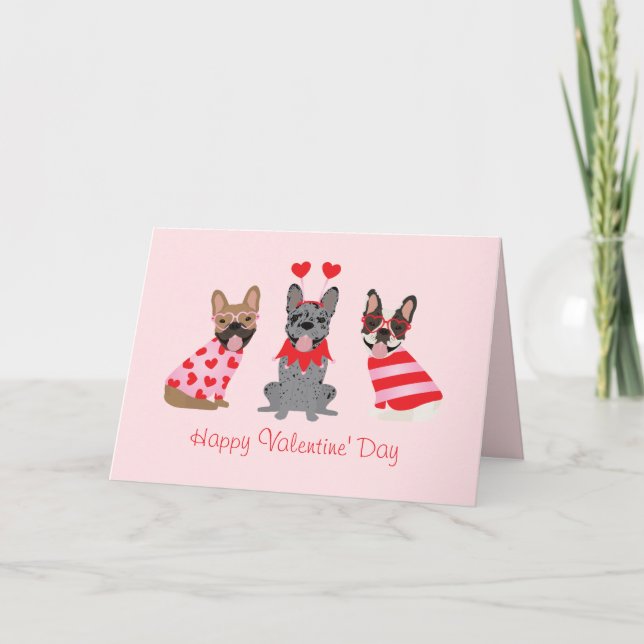 Happy Valentines Day French Bulldogs Karte (Vorderseite)