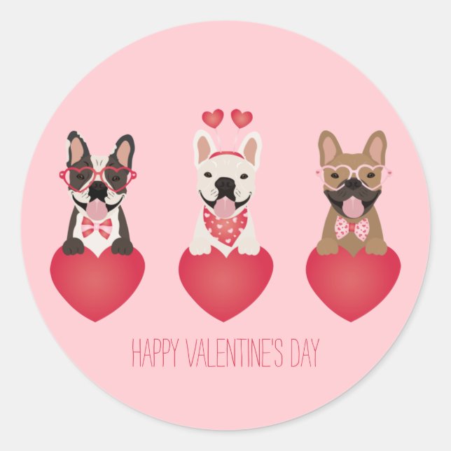 Happy Valentines Day French Bulldogs Runder Aufkleber (Vorderseite)