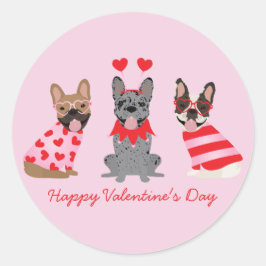 Happy Valentines Day French Bulldogs Runder Aufkleber