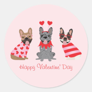 Happy Valentines Day French Bulldogs Runder Aufkleber