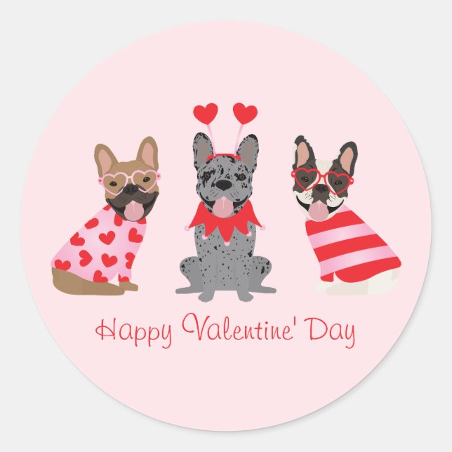 Happy Valentines Day French Bulldogs Runder Aufkleber (Vorderseite)