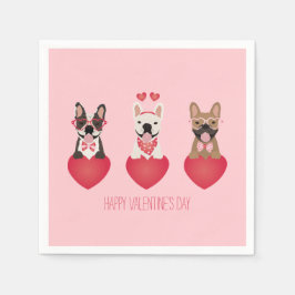 Happy Valentines Day French Bulldogs Serviette