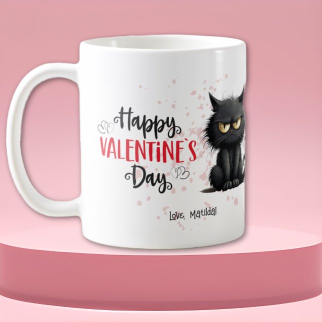 Happy Valentines Day Funny Black Cat Kaffeetasse (Von Creator hochgeladen)