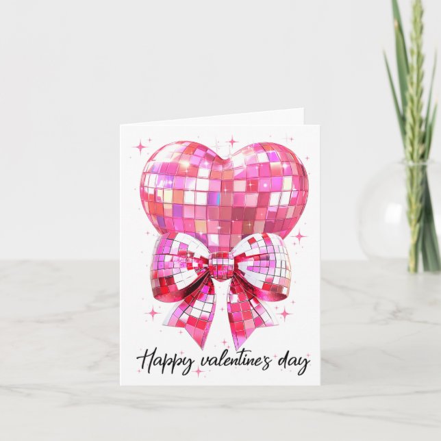 Happy Valentine's Day Funny Coquette Disco Ball He Karte (Vorderseite)