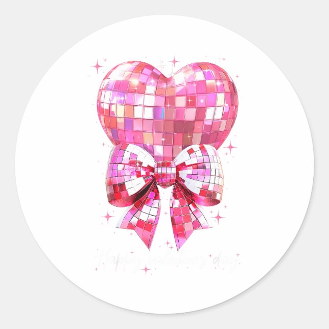 Happy Valentine's Day Funny Coquette Disco Ball He Runder Aufkleber (Vorderseite)