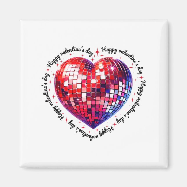 Happy Valentine's Day Funny Coquette Red Disco Bal Magnet (Vorne)
