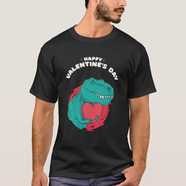 Happy Valentine's Day Funny Dino mit Herzchen Vale T-Shirt (Vorderseite)
