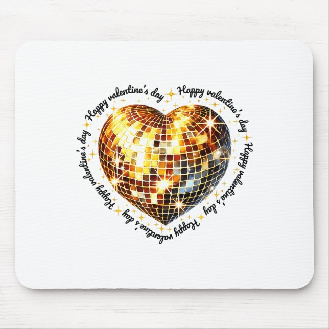 Happy Valentine's Day Funny Gold Coquette Disco Ba Mousepad (Vorne)