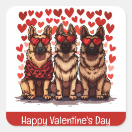 Happy Valentines Day German Shepherd Dogs Quadratischer Aufkleber
