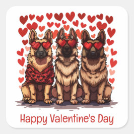 Happy Valentines Day German Shepherd Dogs Quadratischer Aufkleber