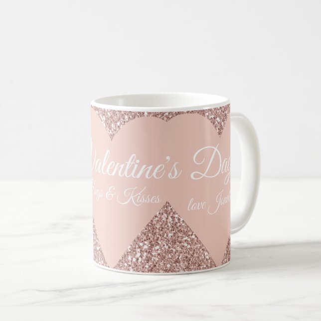 Happy Valentine's Day Geschenk Pink Glitzer Herz Kaffeetasse (VorderseiteRechts)