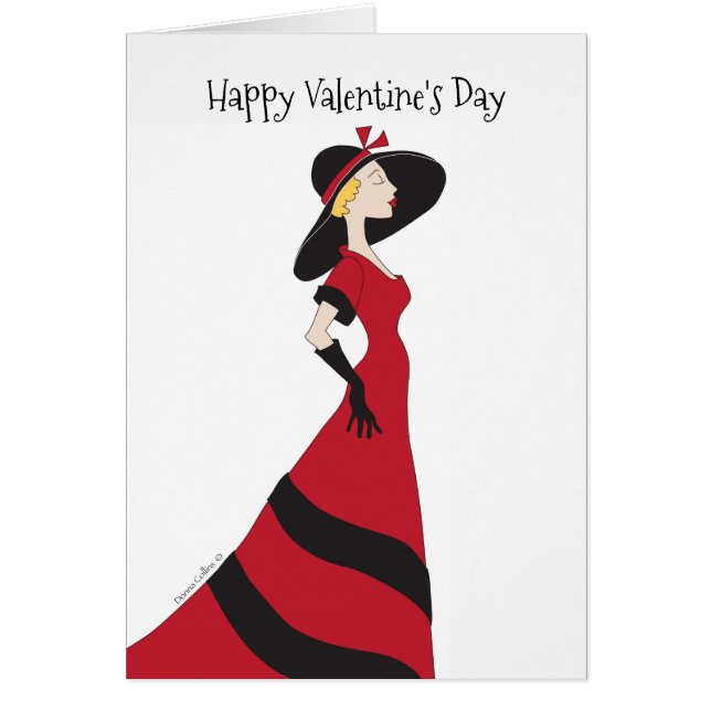 Happy Valentine's Day Girl in Red Dress Card (Vorne)