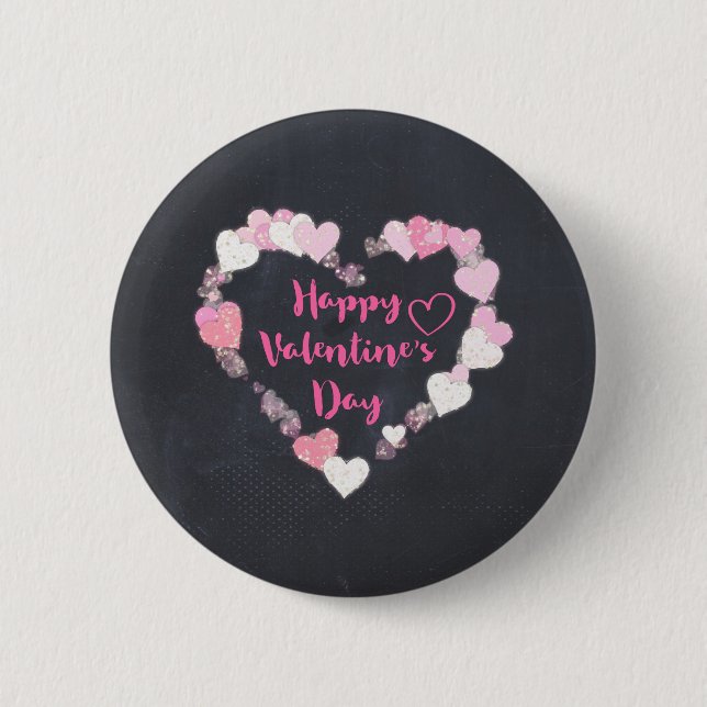 Happy Valentine's Day Glittery Pink Herzen Button (Vorderseite)