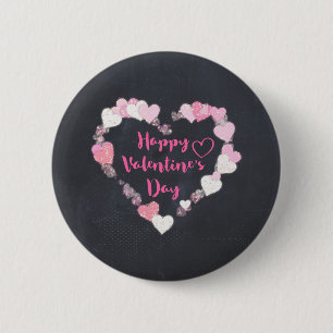 Happy Valentine's Day Glittery Pink Herzen Button