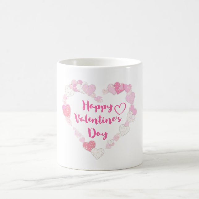Happy Valentine's Day Glittery Pink Herzen Kaffeetasse (Mittel)