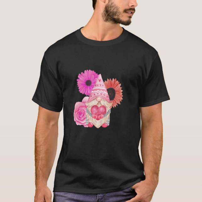 Happy Valentine's Day Gnome Sonnenblumen T-Shirt (Vorderseite)