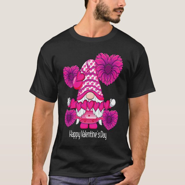 Happy Valentine's Day Gnome with Heart Sunflower V T-Shirt (Vorderseite)