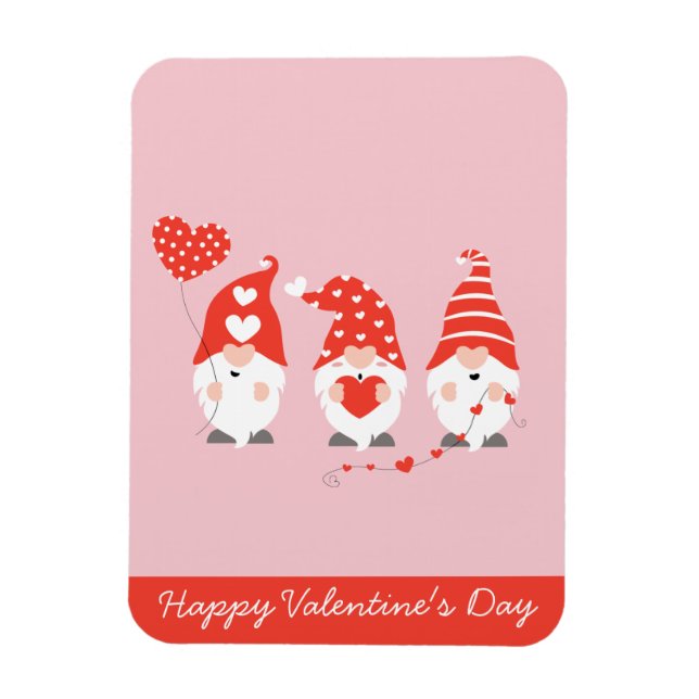 Happy Valentines Day Gnomes Red Pink Magnet (Vertikal)