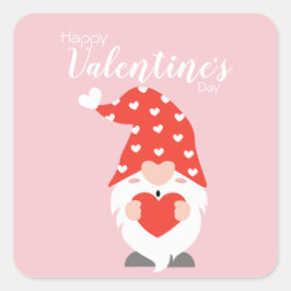 Happy Valentines Day Gnomes Red Pink Quadratischer Aufkleber