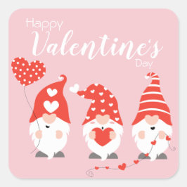 Happy Valentines Day Gnomes Red Pink Quadratischer Aufkleber