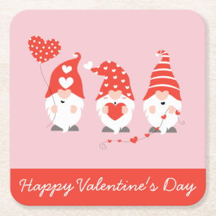 Happy Valentines Day Gnomes Red Pink Rechteckiger Pappuntersetzer