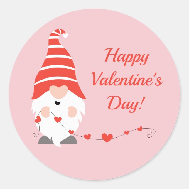 Happy Valentines Day Gnomes Red Pink Runder Aufkleber (Vorderseite)