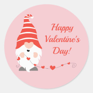 Happy Valentines Day Gnomes Red Pink Runder Aufkleber