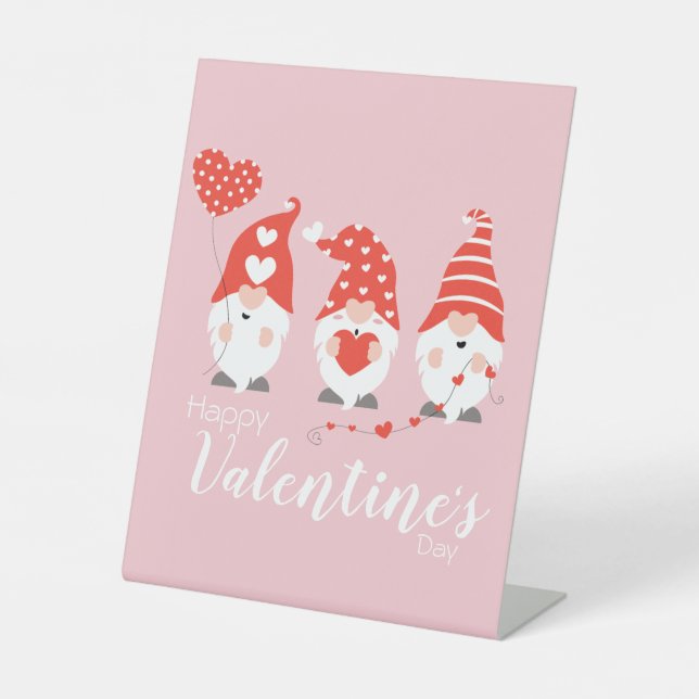 Happy Valentines Day Gnomes Red Pink Sockelschild (Vorderseite)