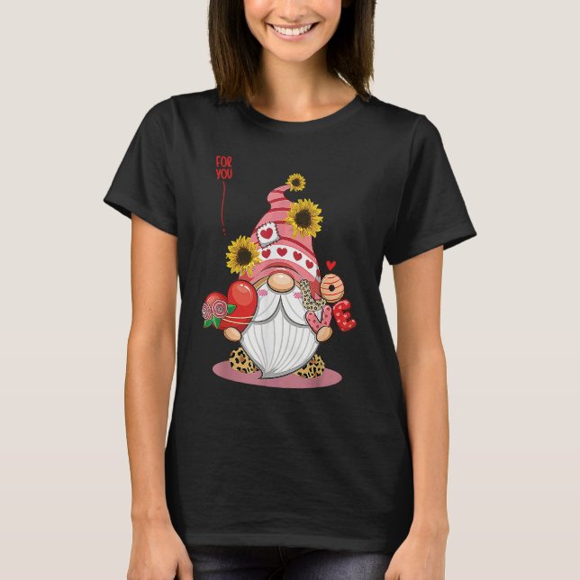 Happy Valentines Day Gnomes with Leopard Sunflower T-Shirt (Vorderseite)