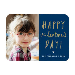 Happy Valentine's Day Gold Glitzer Foto Magnet
