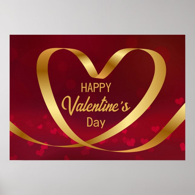 Happy Valentine's Day Gold Heart Ribbon Red Poster (Vorne)