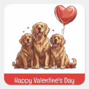 Happy Valentines Day Golden Retriever Dog Quadratischer Aufkleber