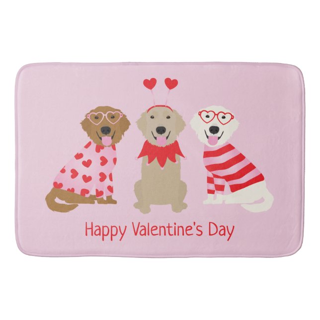 Happy Valentines Day Golden Retriever Hunde Badematte (Vorderseite)