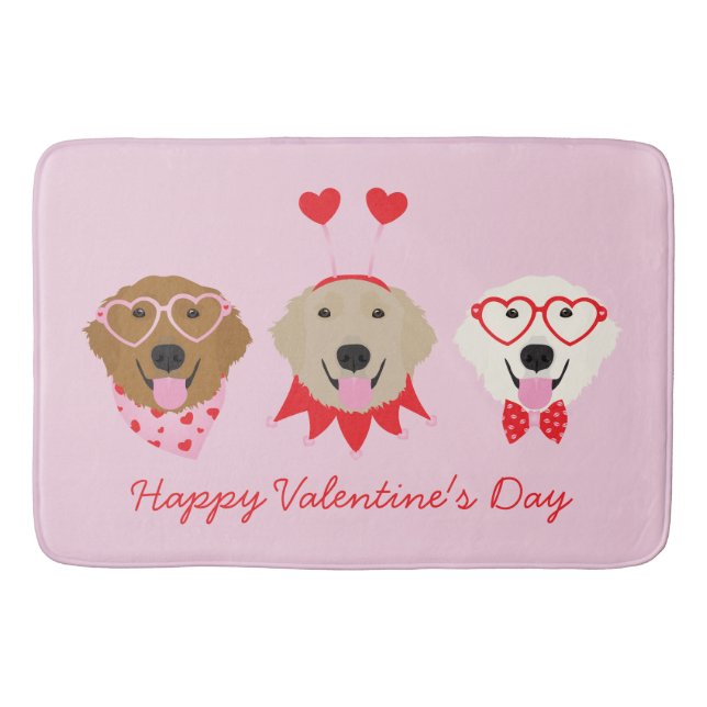 Happy Valentines Day Golden Retriever Hunde Badematte (Vorderseite)