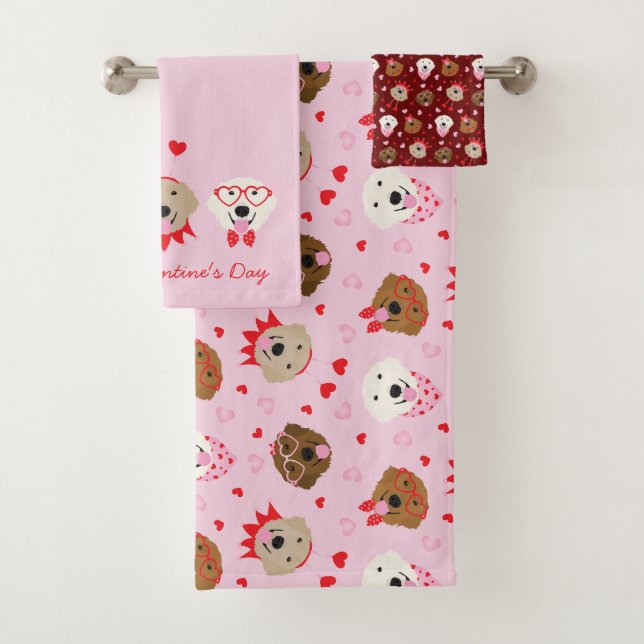 Happy Valentines Day Golden Retriever Hunde Badhandtuch Set (Insitu)