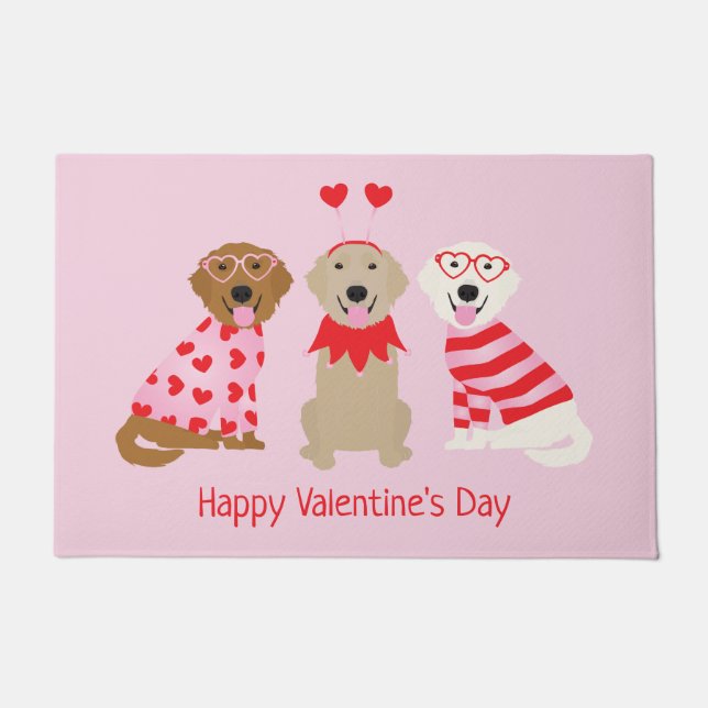 Happy Valentines Day Golden Retriever Hunde Fußmatte (Vorderseite)