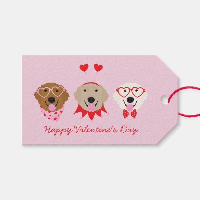 Happy Valentines Day Golden Retriever Hunde Geschenkanhänger (Vorderseite (Horizontal))