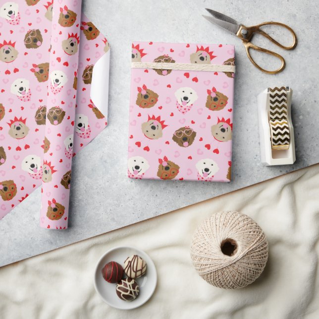 Happy Valentines Day Golden Retriever Hunde Geschenkpapier (Kunsthandwerk)