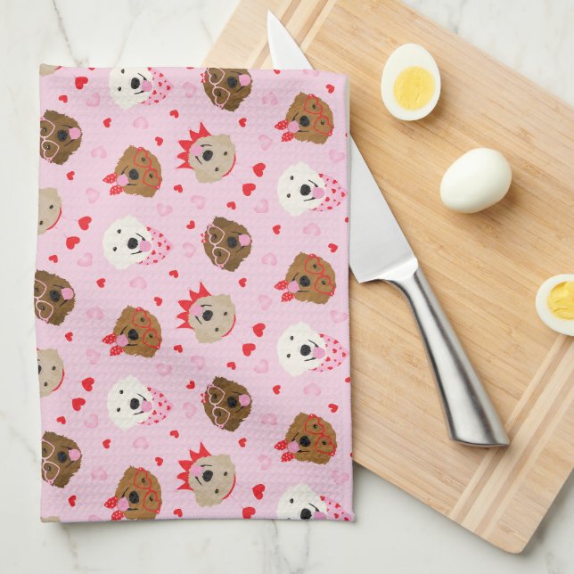 Happy Valentines Day Golden Retriever Hunde Geschirrtuch (Viertel Falte)