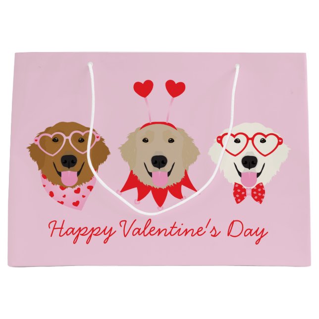 Happy Valentines Day Golden Retriever Hunde Große Geschenktüte (Vorderseite)