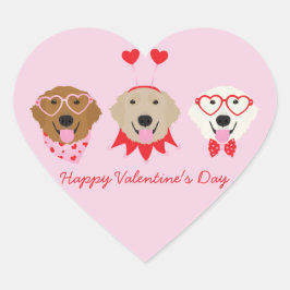 Happy Valentines Day Golden Retriever Hunde Herz-Aufkleber