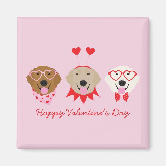 Happy Valentines Day Golden Retriever Hunde Magnet (Vorne)