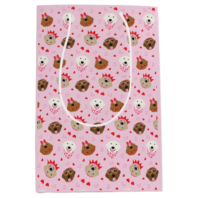 Happy Valentines Day Golden Retriever Hunde Mittlere Geschenktüte (Vorderseite)