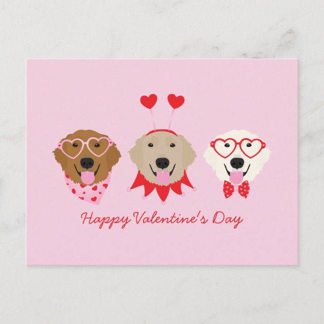 Happy Valentines Day Golden Retriever Hunde Postkarte (Vorderseite)