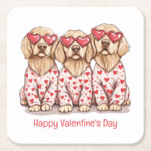 Happy Valentines Day Golden Retriever Hunde Rechteckiger Pappuntersetzer